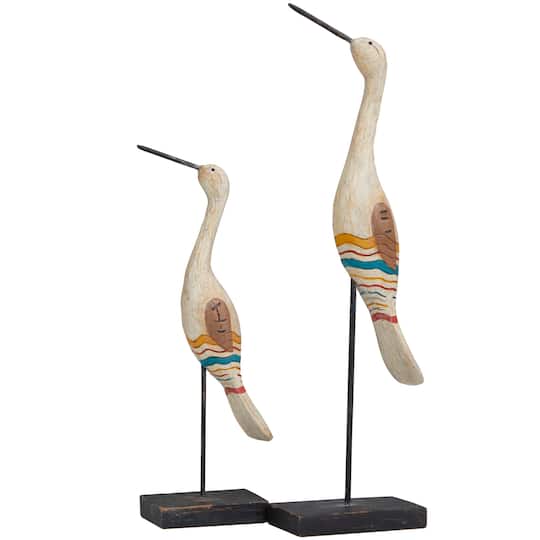 Cream Stone Distressed Carved Bird Sculpture Set